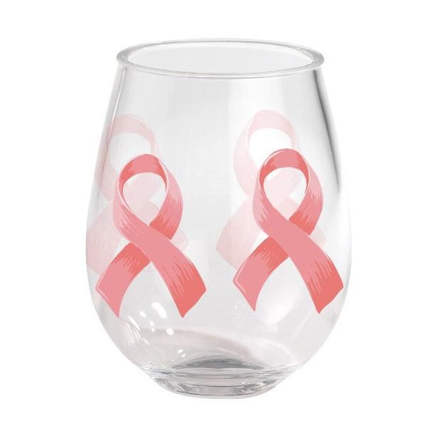 Breast Cancer Stemless Wine Glasses-Set of Two