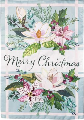 Merry Christmas Floral Applique Garden Flag