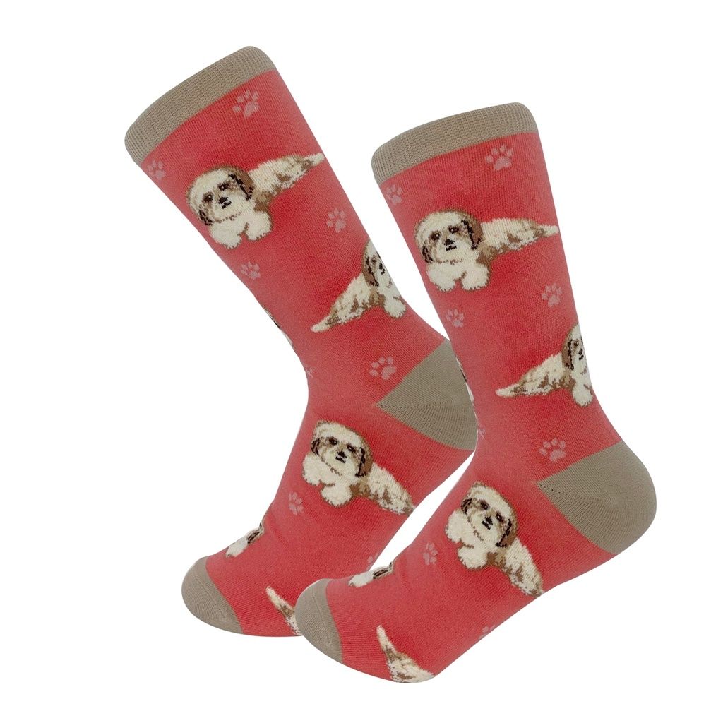 Shih Tzu Tan &amp; White Socks - Fun Novelty Dog Socks - Unisex
