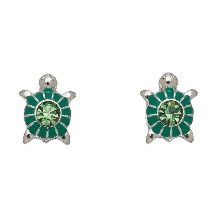 Silver &amp; Green Turtle Ear Sense Earrings