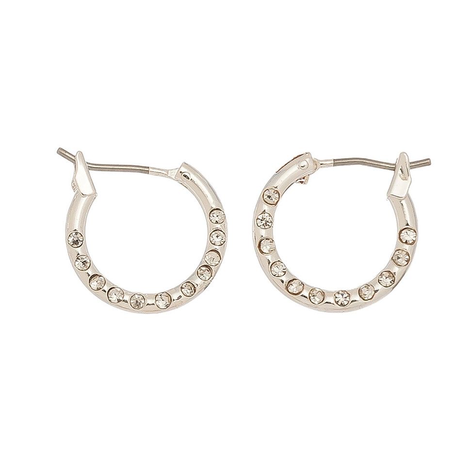 Hoop with Stone Ear Sense Earrings - Silver