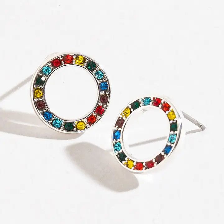 Rainbow Rhinestone Circle Earsense Earrings