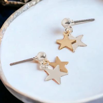 Mixed Metal Star Drop Earsense Earrings