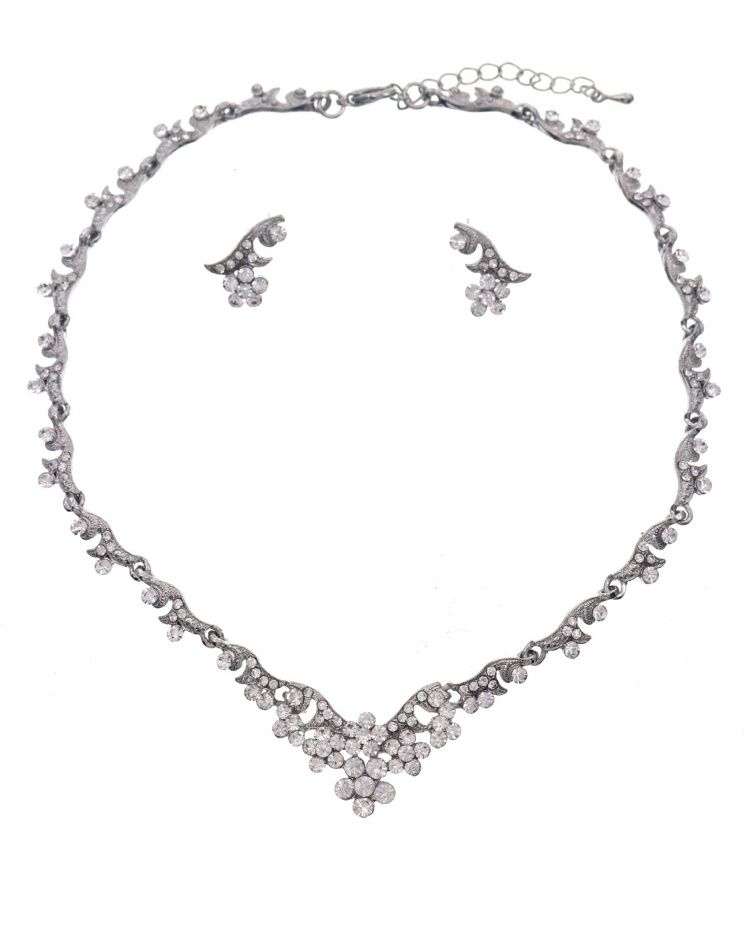 METAL RHINESTONE NECKLACE &amp; EARRING SET