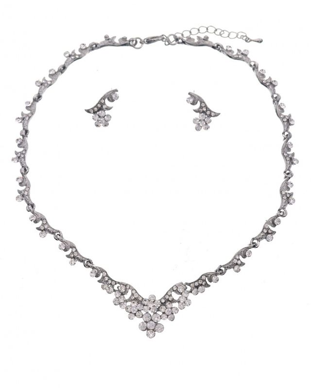 METAL RHINESTONE NECKLACE &amp; EARRING SET