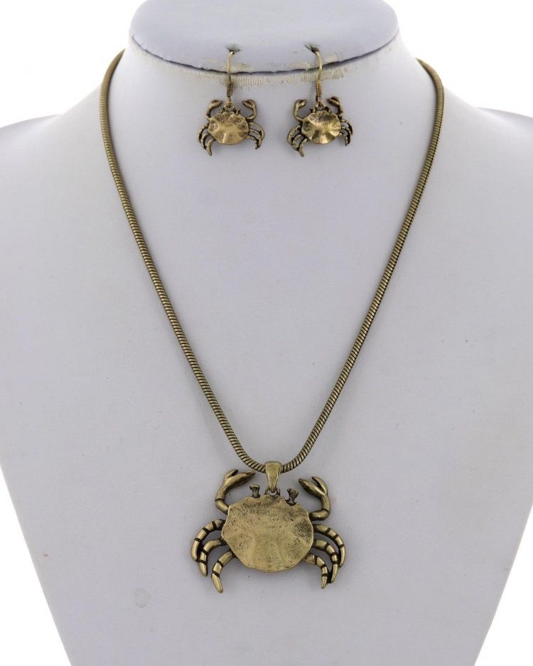 CRAB  METAL NECKLACE &amp; EARRING SET