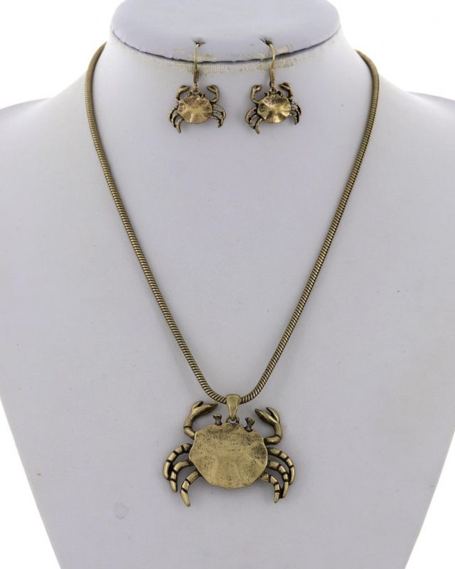 CRAB  METAL NECKLACE &amp; EARRING SET