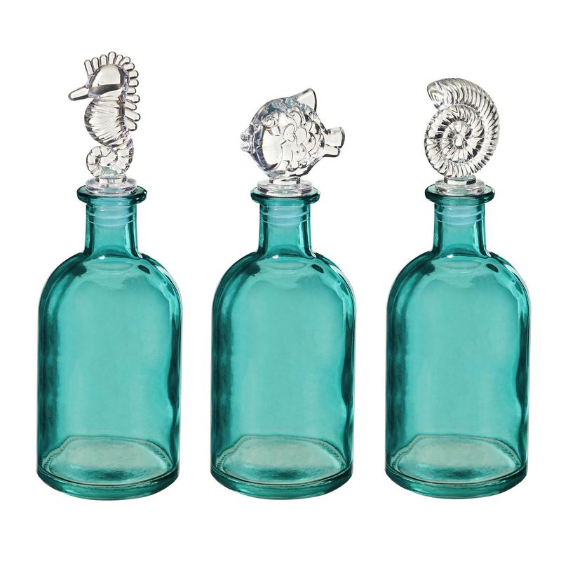 Glass Oil Bottle with Coastal Topper Fish