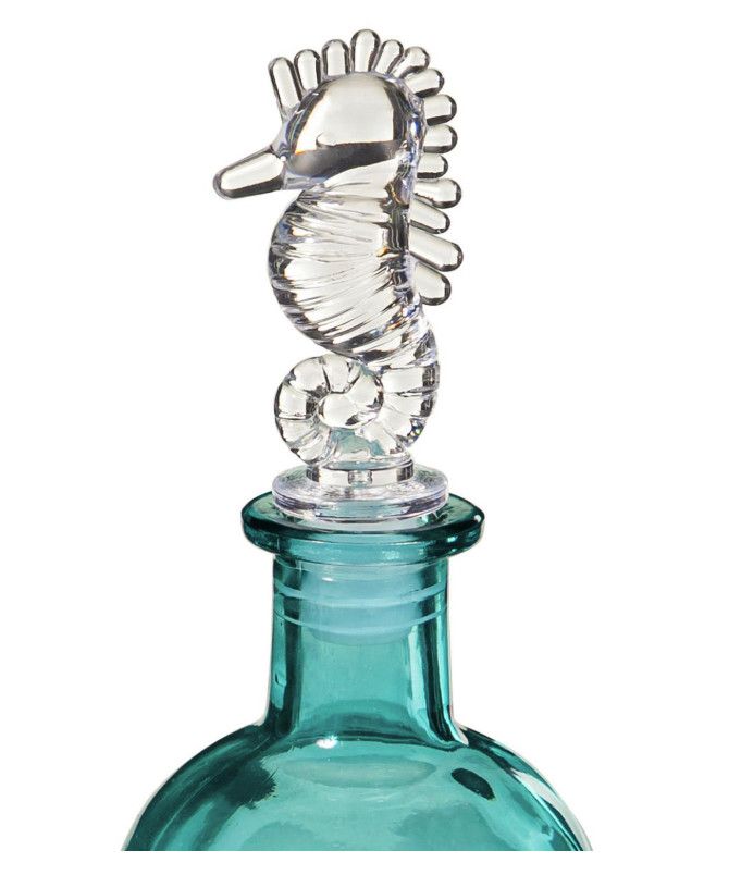Glass Oil Bottle with Coastal Topper Sea Horse