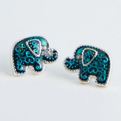 Ear Sense Silver and Turquoise Elephant Stud Earrings