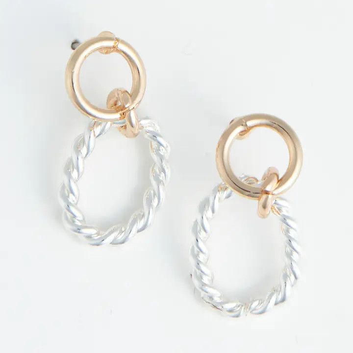 Ear Sense Two Tone Rope Drop Earrings