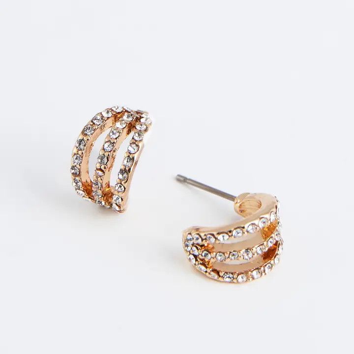 Ear Sense Gold Pave Crystal Hoop Earrings