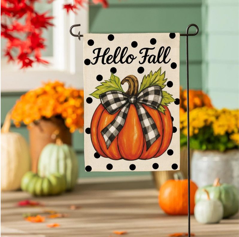 Checkered Bow Pumpkin Burlap Flag Garden