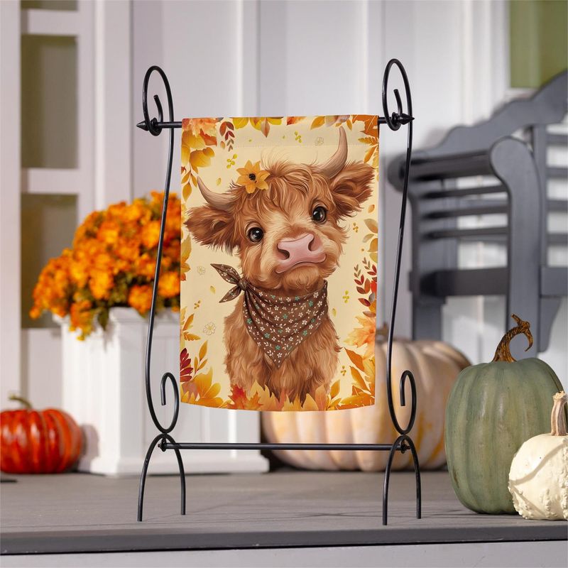 Frankie The Fall Highland Cow Suede Flag Garden