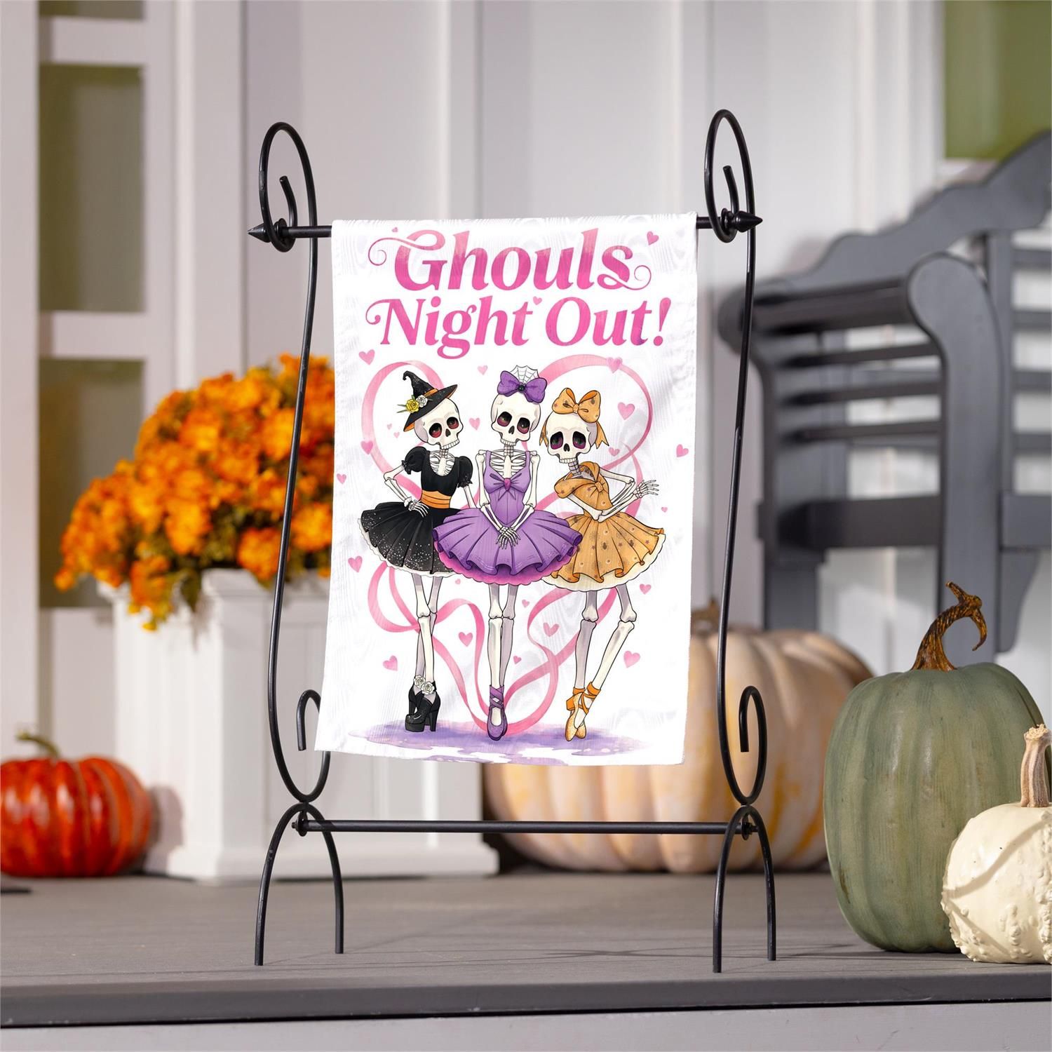 Happy Halloween Skeleton Ballerinas Moire Flag Gar