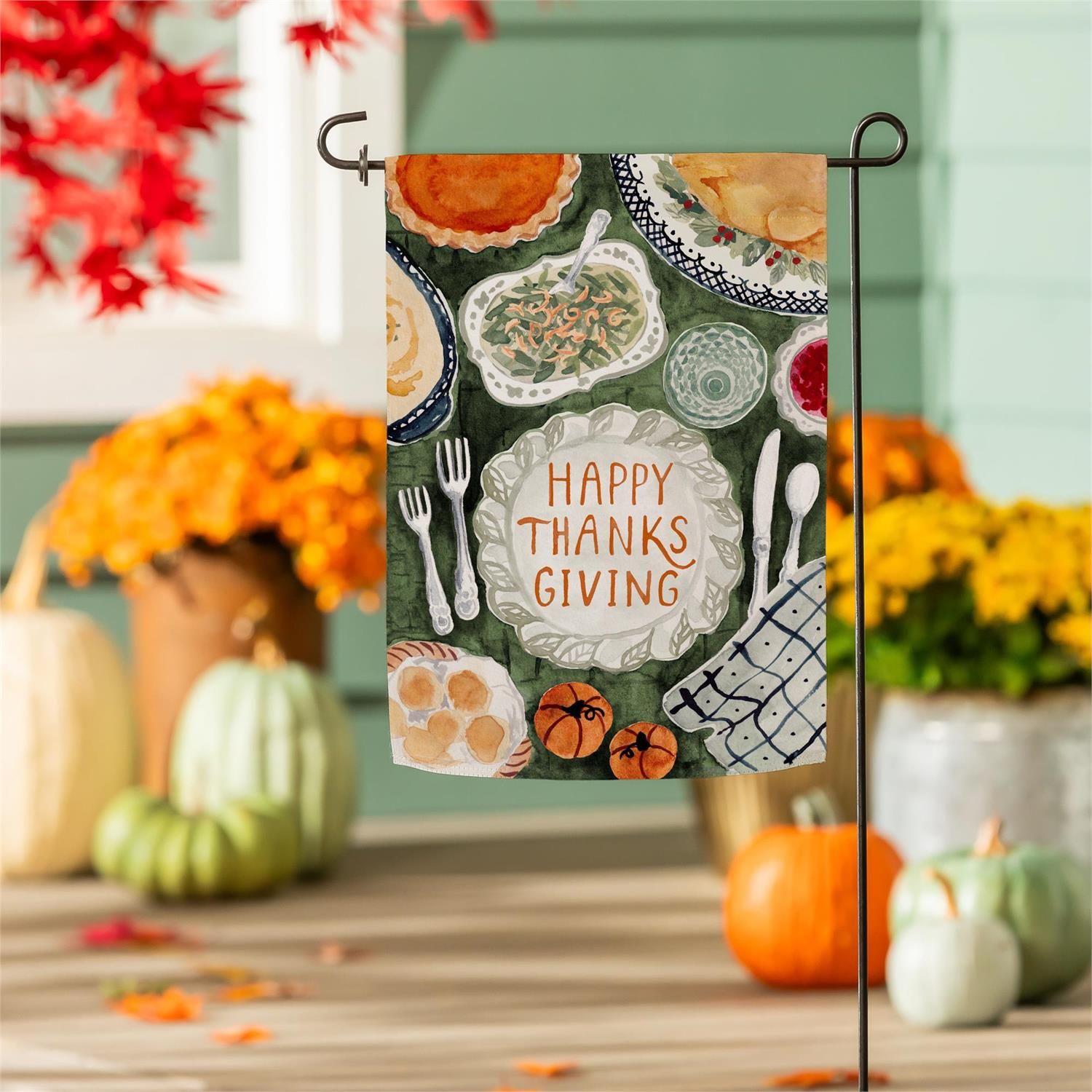 Thanksgiving Spread Suede Flag Garden