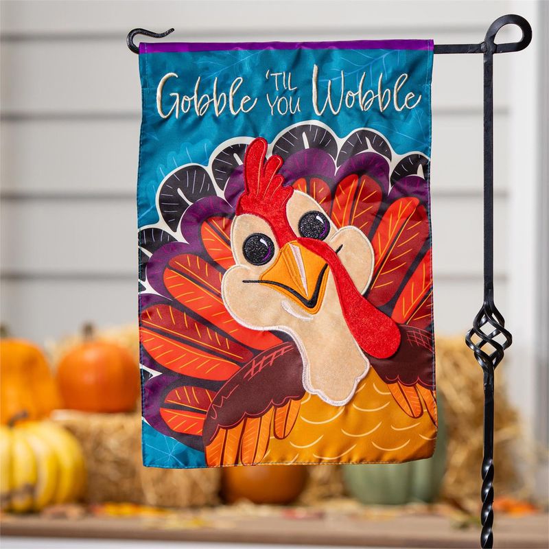 Gobble Til You Wobble Applique Flag Garden