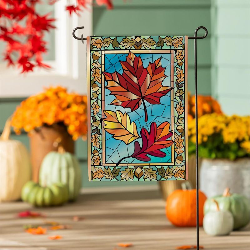 Autumn Leaves Stained Glass Burlap Flag Garden