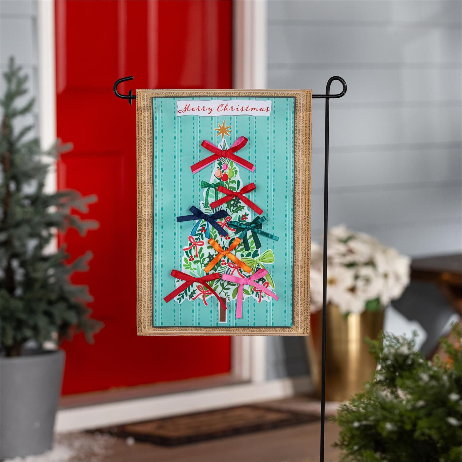 Bowtiful Christmas Tree Applique Flag Garden