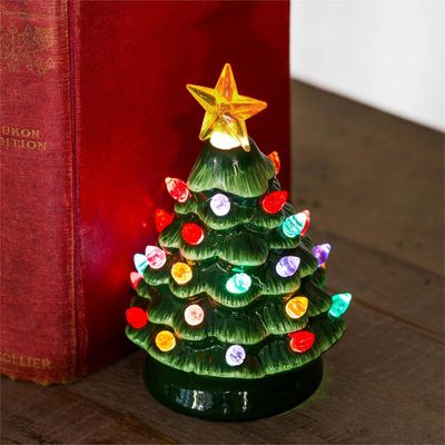 Heartfelt Cheer LED Table Decor Glass Tree with Ornaments