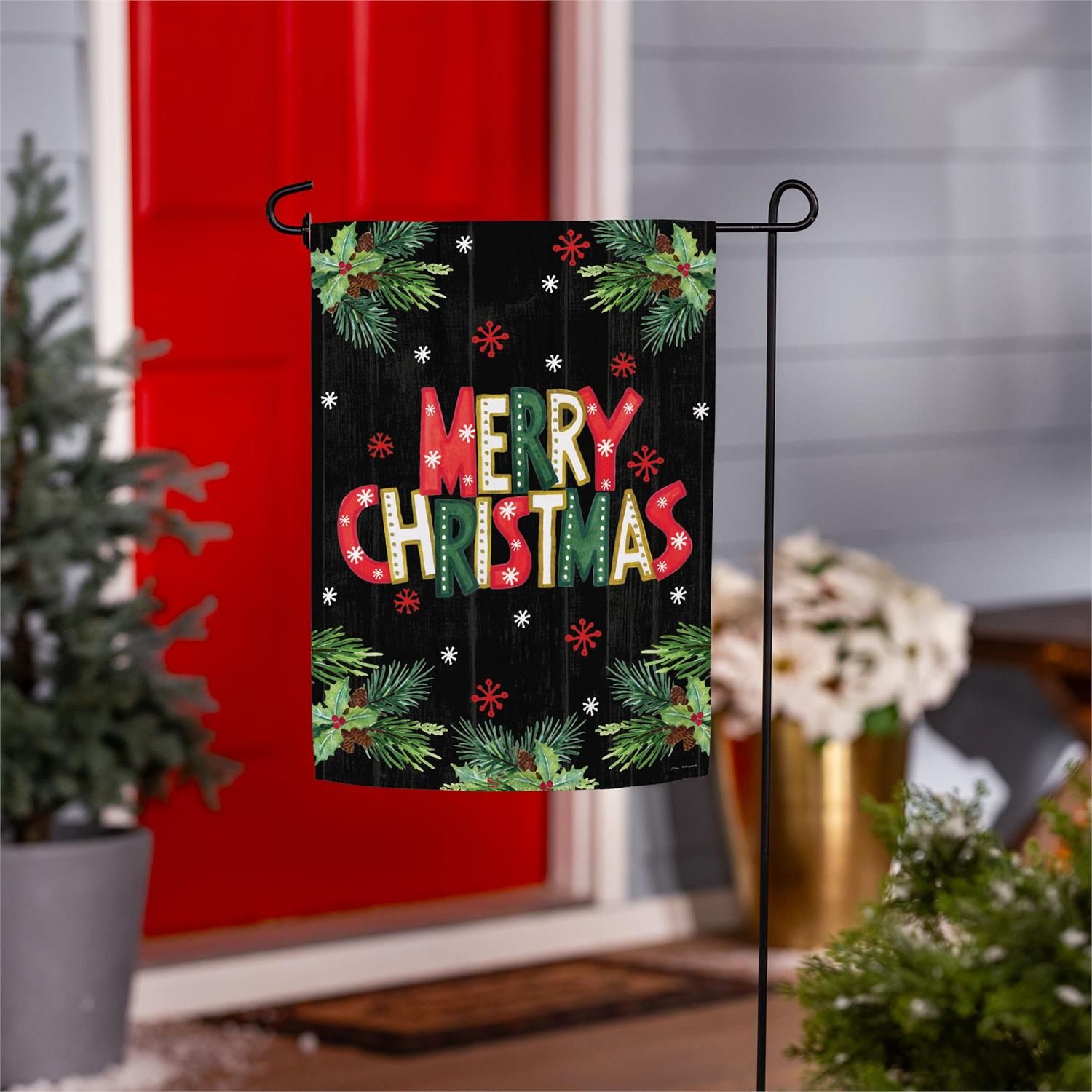 Colorful Floral Merry Christmas Suede Flag Garden