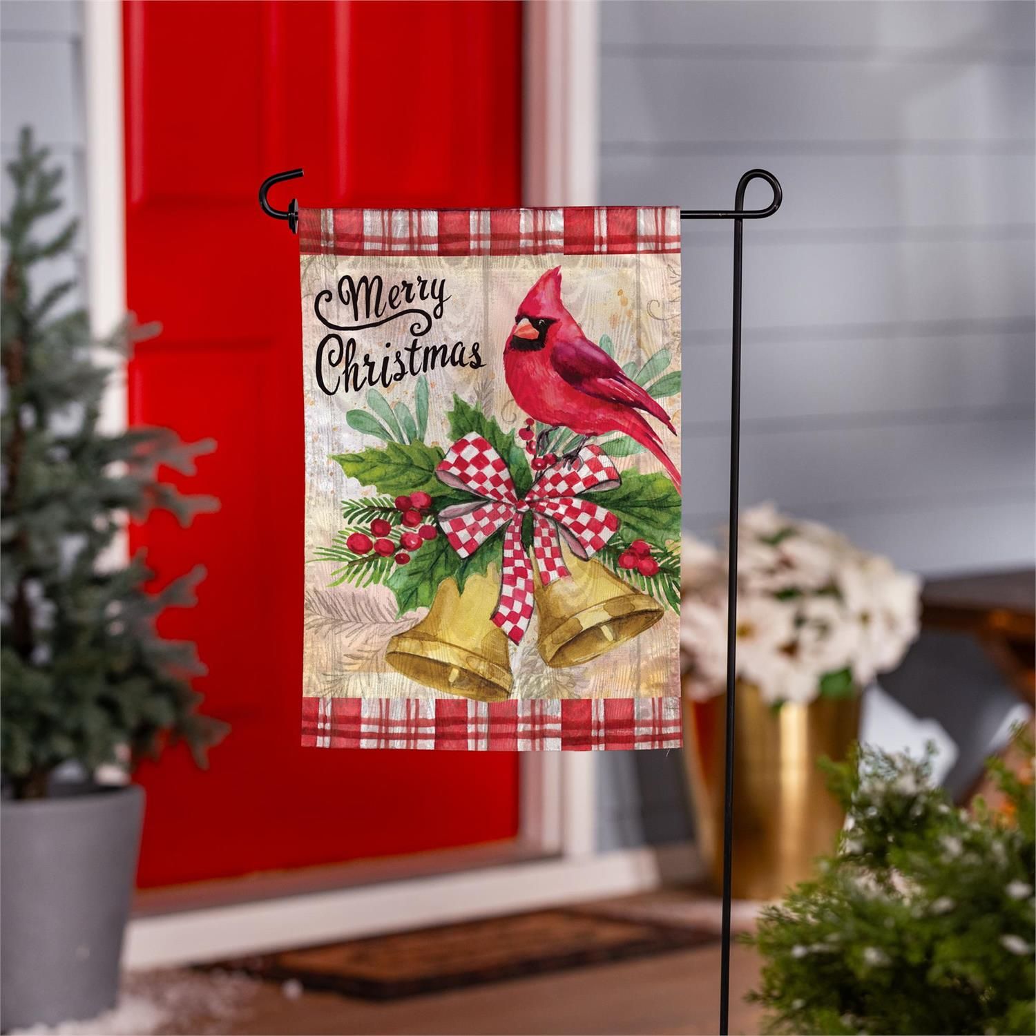 Christmas Bells Cardinal Moire Flag Garden