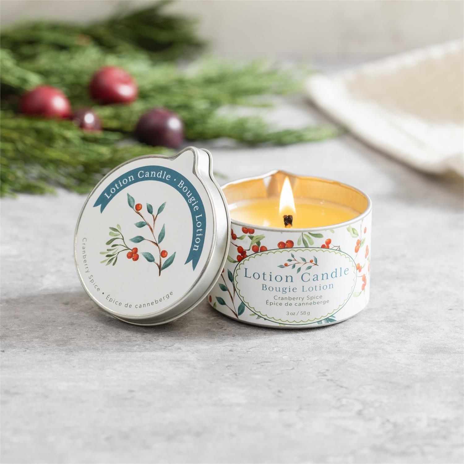 Snowbirds Candle, Cranberry Spice Lotion Candle, 3