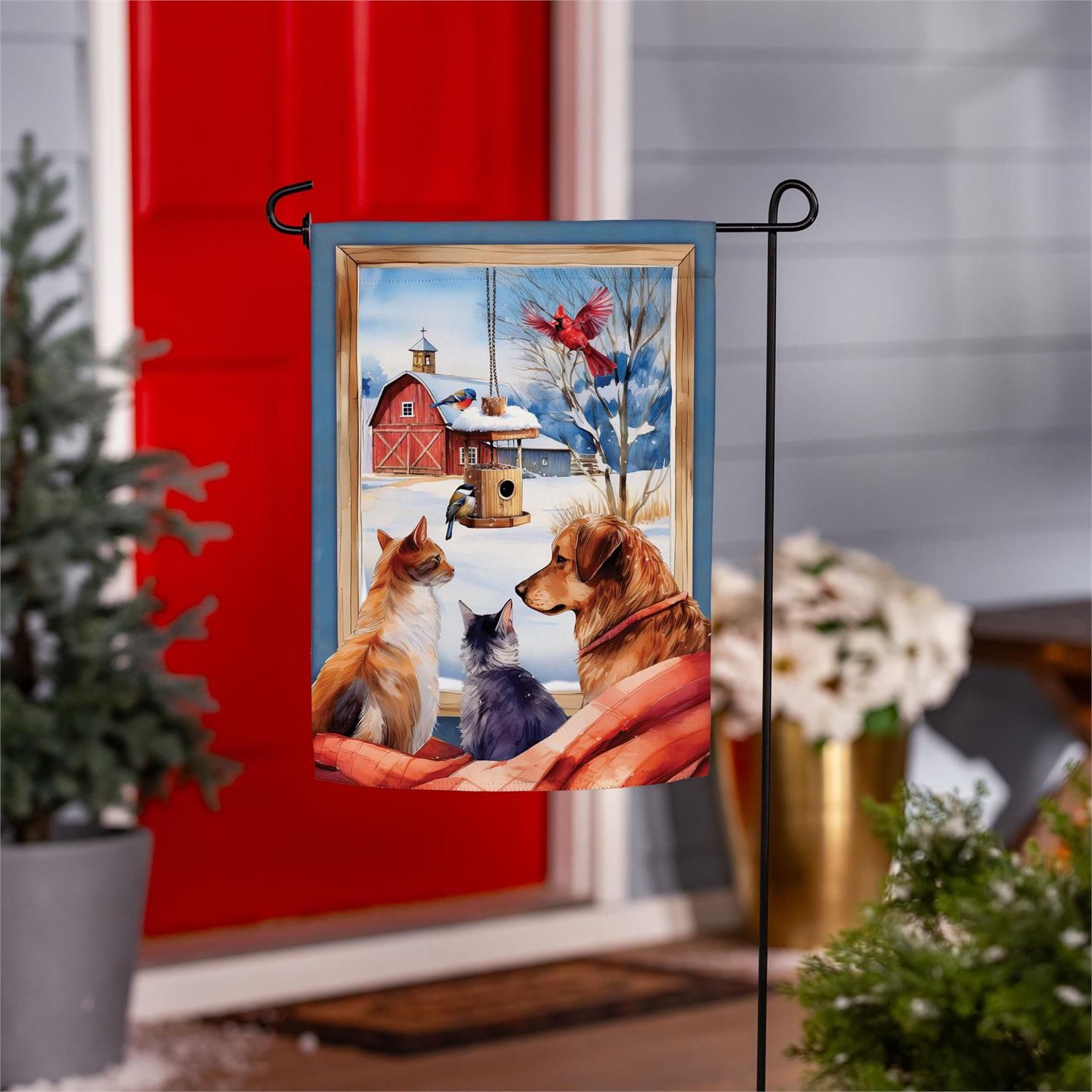 Winter Farmhouse Friends Suede Flag Garden