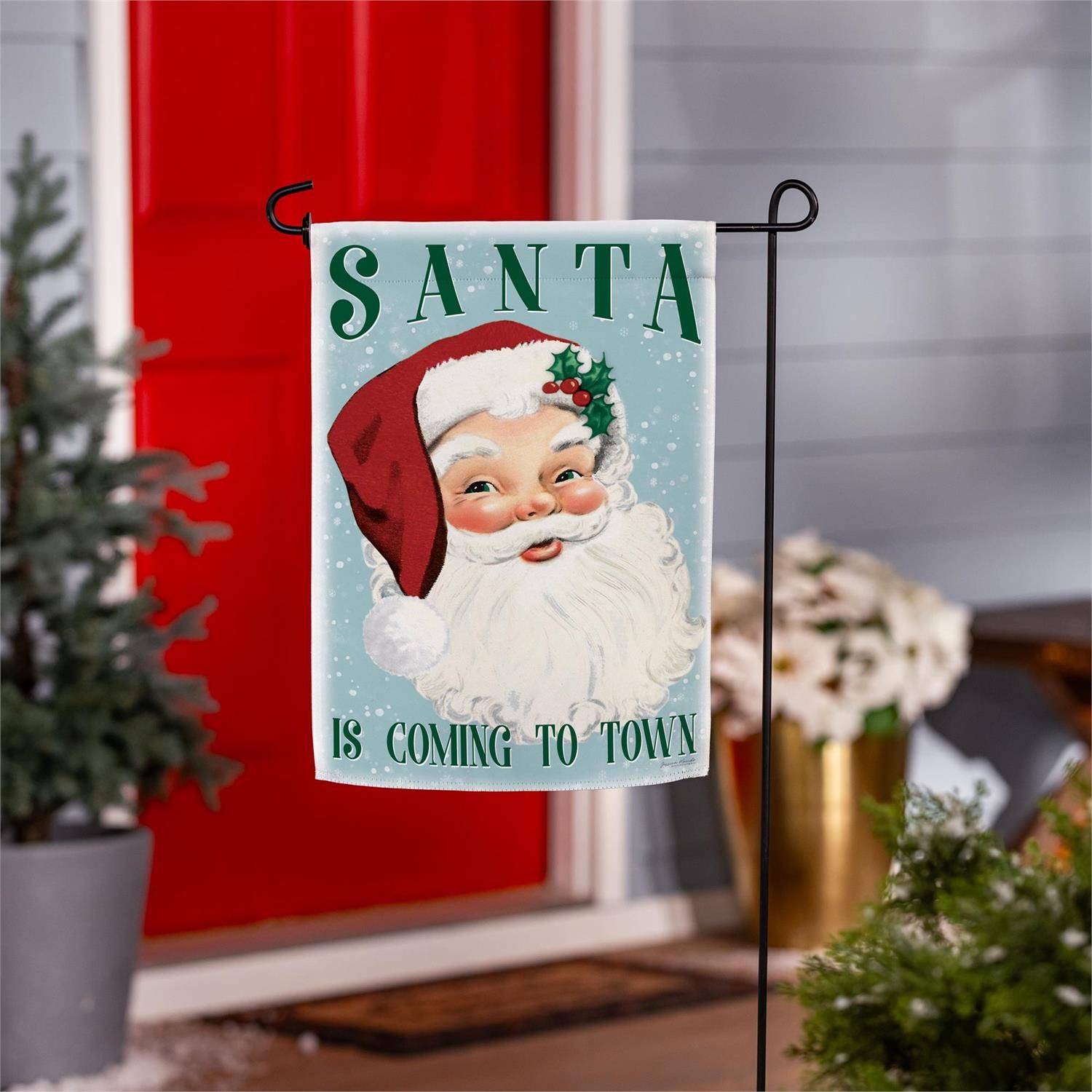 Blue Vintage Santa Suede Flag Garden