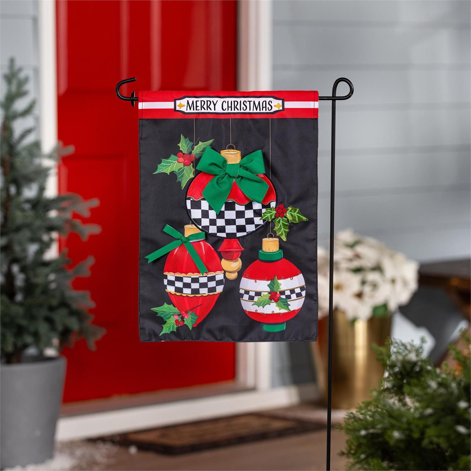 Christmas Checkered Ornaments Applique Flag Garden
