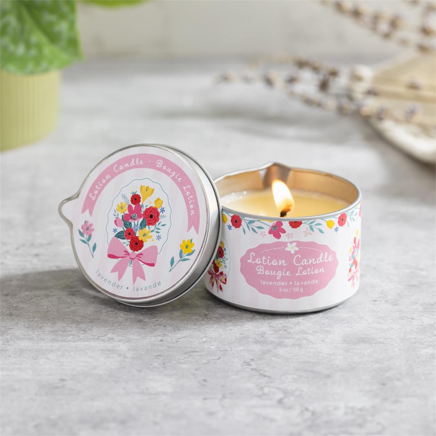 Bursting Blossoms Bows Candle, Lavender Lotion Can