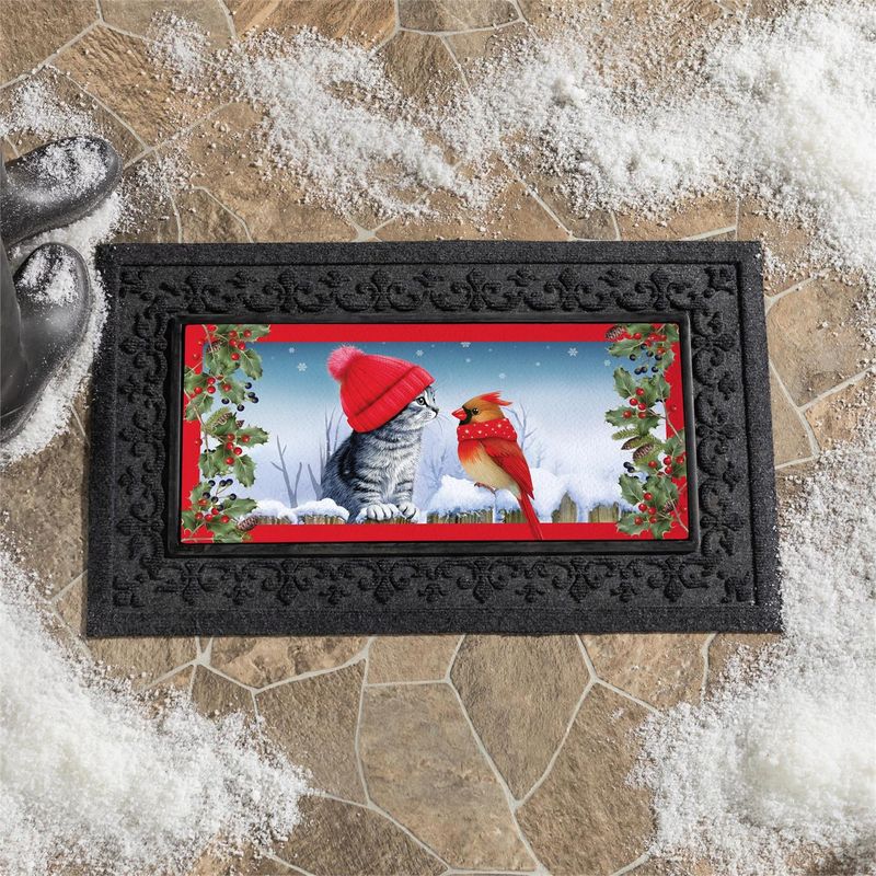 Kitten &amp; Cardinal Winter Friends Burlap Flag