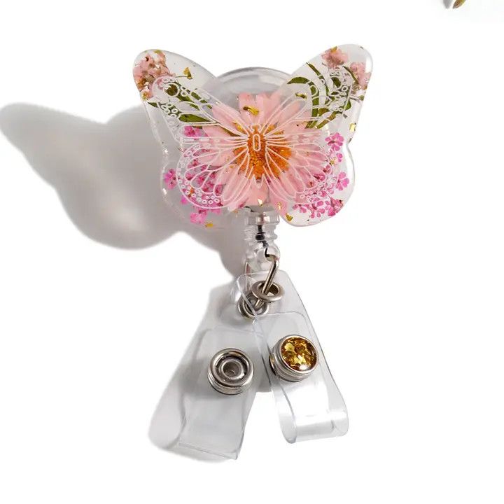 Glitterific Badge Reel Floral Butterfly