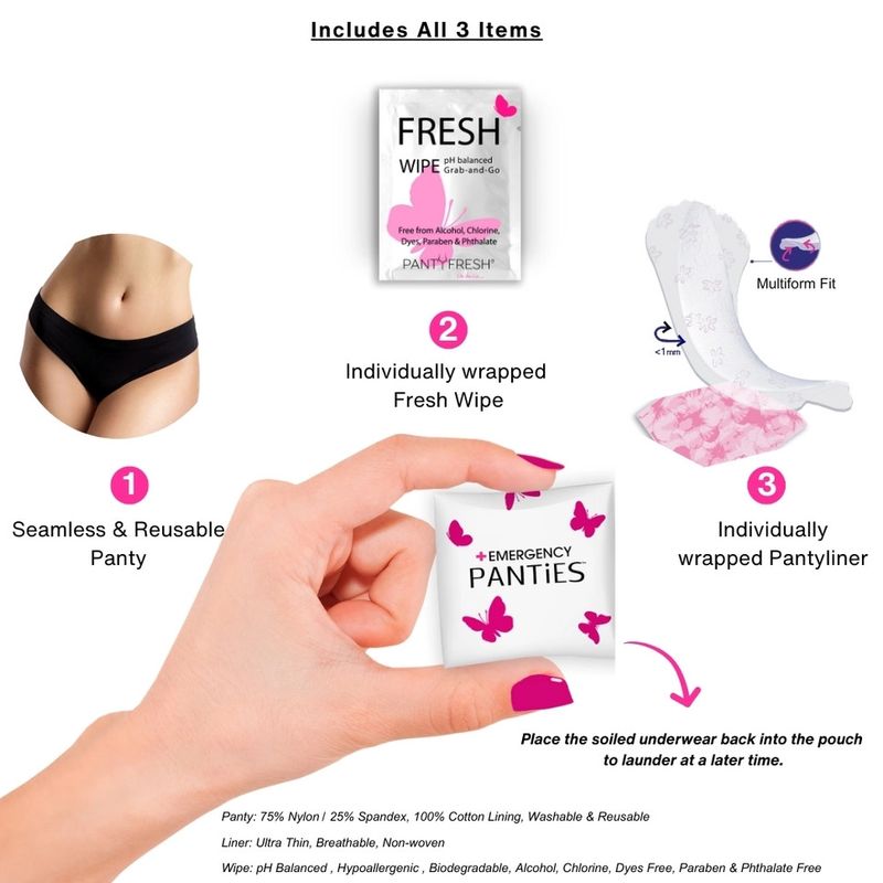 Women's Spare Underwear Kit - Panties, Wipe, Liner and More