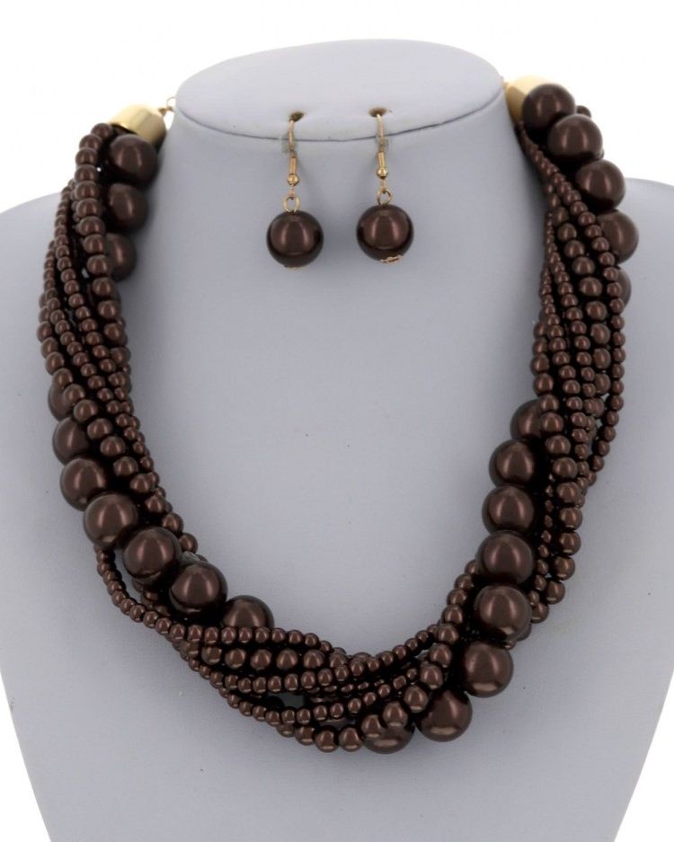 STATEMENT PEARL MULTI STRAND NECKLACE &amp; EARRING SET