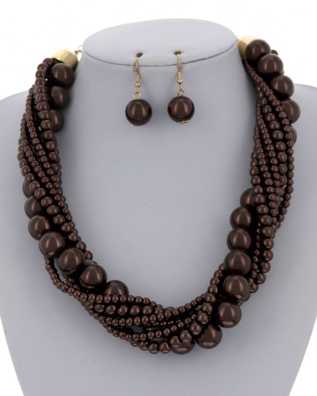 STATEMENT PEARL MULTI STRAND NECKLACE &amp; EARRING SET