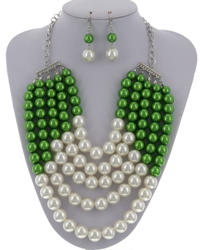 MULTI STRAND PEARL - SYNTHETIC STATEMENT NECKLACE &amp; EARRING SET