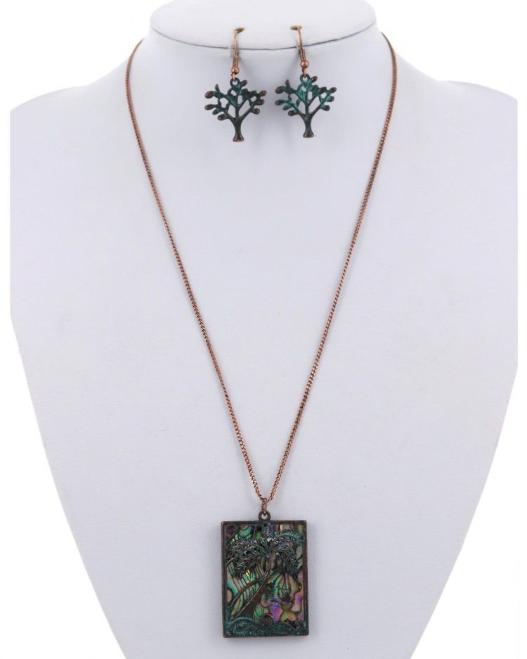 ABALONE METAL PENDANT NECKLACE &amp; EARRING SET