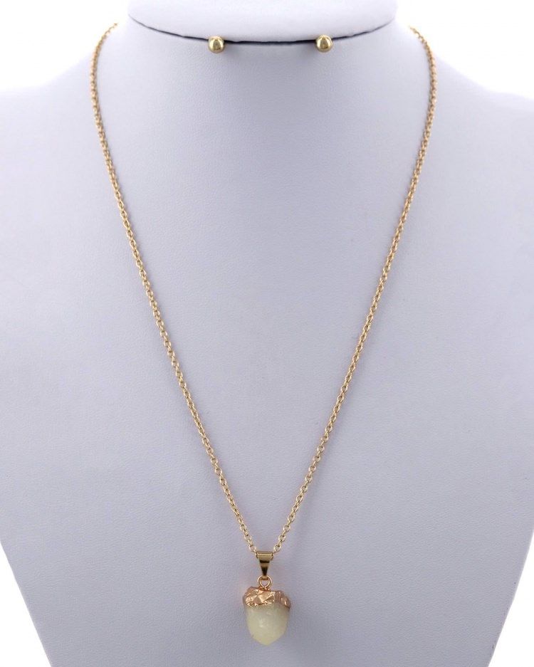 METAL DRUZY PENDANT NECKLACE &amp; EARRING SET