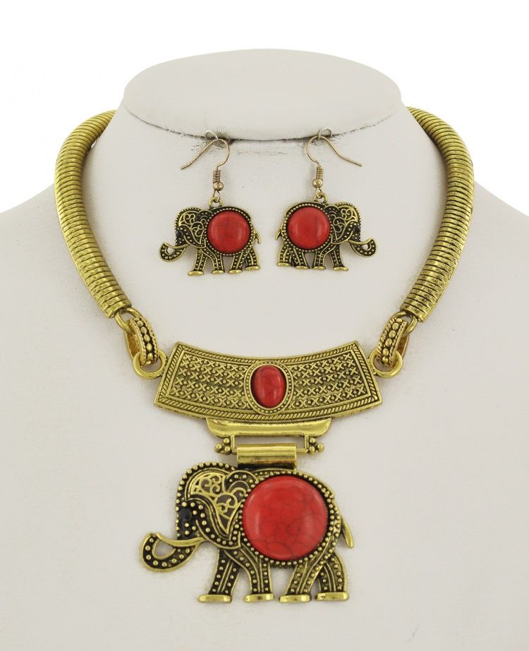 ELEPHANT STONE PENDANT NECKLACE &amp; EARRING SET