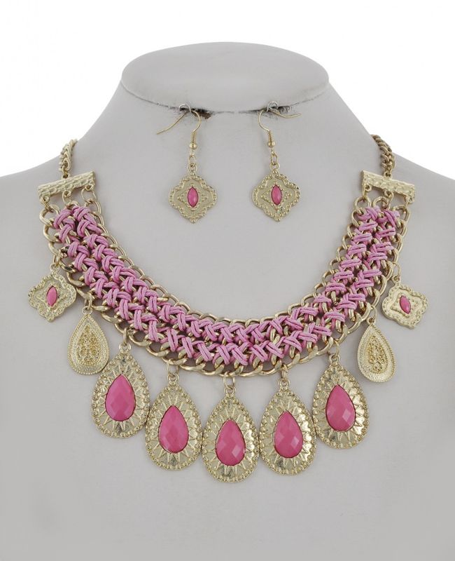 STATEMENT ACRYLIC THREAD CHARM NECKLACE &amp; EARRING SET