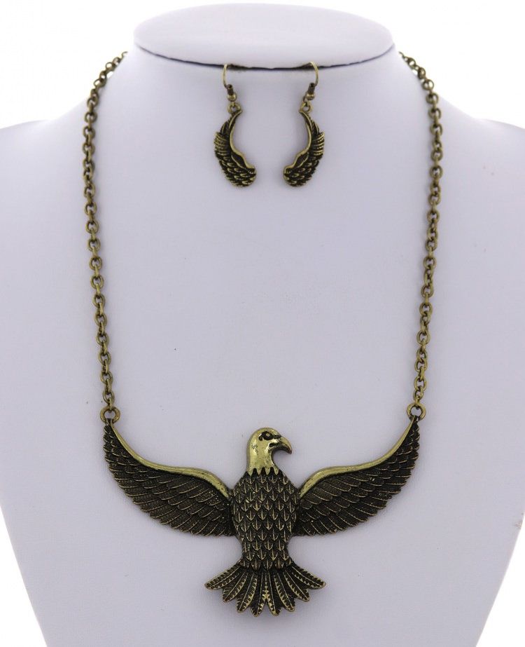 BIRD WING METAL NECKLACE &amp; EARRING SET