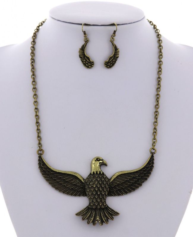 BIRD WING METAL NECKLACE &amp; EARRING SET