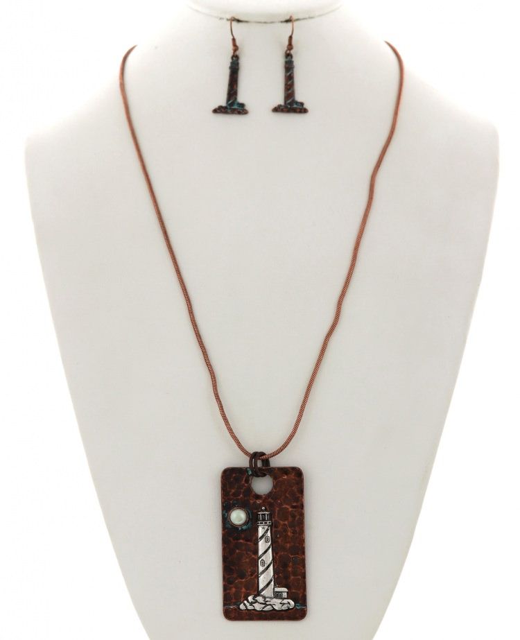 LIGHTHOUSE PENDANT NECKLACE &amp; EARRING SET
