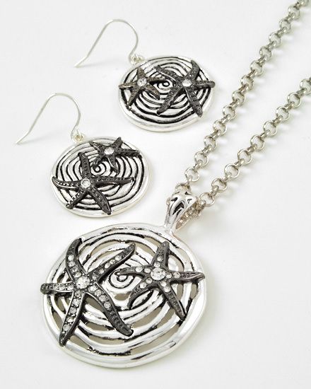 STARFISH RHINESTONE NECKLACE &amp; EARRING SET