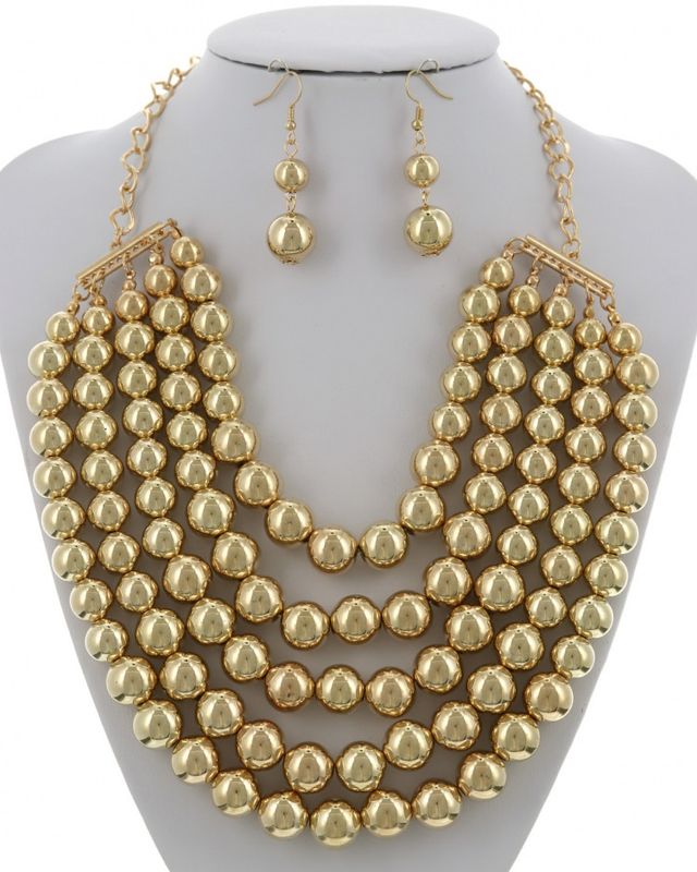 MULTI STRAND PEARL - SYNTHETIC STATEMENT NECKLACE &amp; EARRING SET
