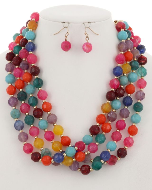 MULTI STRAND ACRYLIC BEADS NECKLACE &amp; EARRING SET