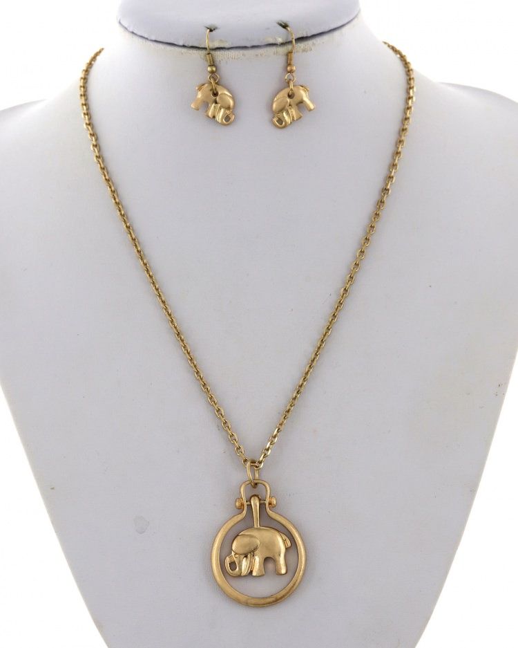 ELEPHANT PENDANT NECKLACE &amp; EARRING SET