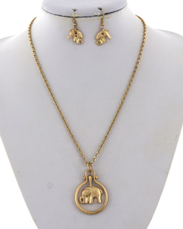 ELEPHANT PENDANT NECKLACE &amp; EARRING SET