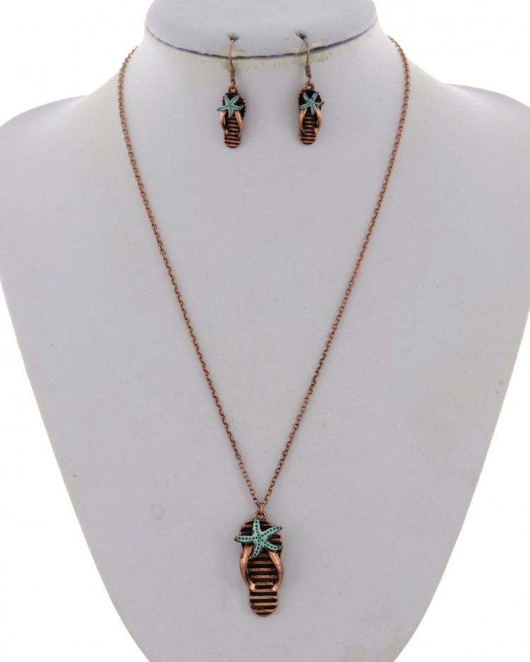 FLIP FLOP METAL NECKLACE &amp; EARRING SET